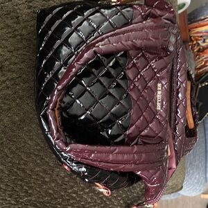 MZ Wallace Burgundy and Black Quilted Shoulder Bag